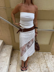 Lunivop   Polka Dot Patchwork Sheer Lace Midi Skirt Women Summer Clothes A-Line Asymmetric Long Skirt Beach Vacation Chic Streetwear