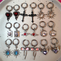 Lunivop Gothic Vintage Y2K Punk Moonlight Stone Bowknot Moon Heart Wings Cross Pendant Earrings Egirl Grunge EMO Scene 2000s Accessories