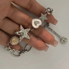 Lunivop Korean Fashion Cute Aesthetic Heart Star Chain Bracelet  For Women Y2k Charms Jewelry 2000s Scene Accessories Anniversary Gift