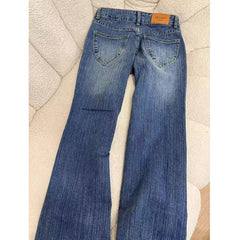 Lunivop  Retro Washed Jeans Women Korean Fashion Low-Waisted Denim Flares Trousers Female American Style Vintage Slim Fit Long Pants
