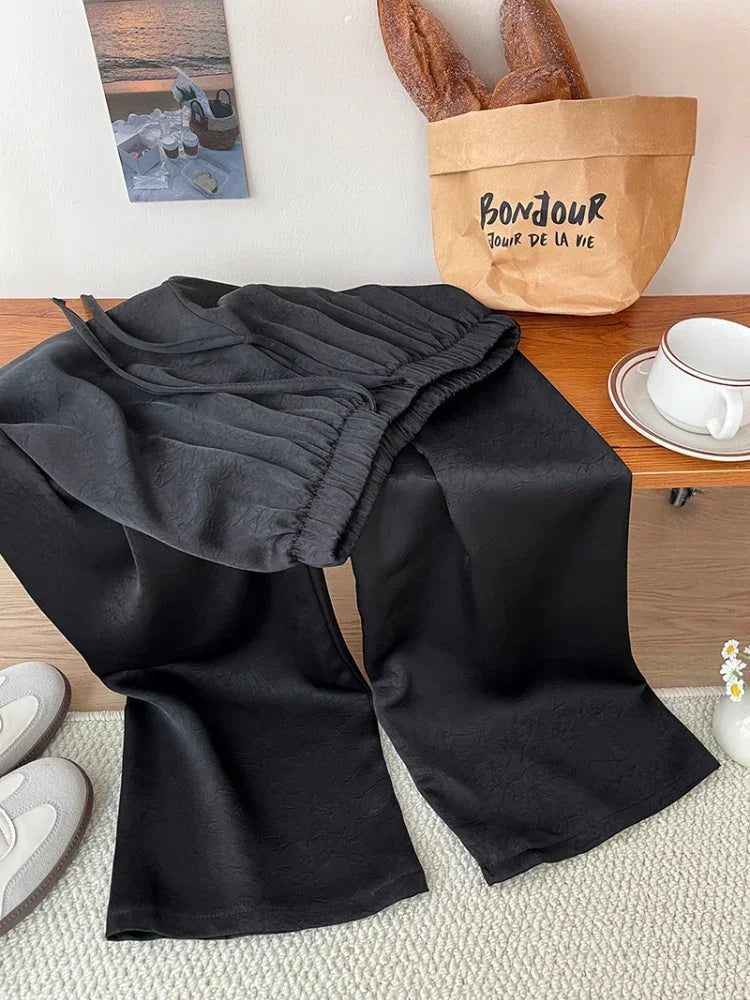 Lunivop  Spring Summer Satin Straight Trousers Korean Fashion High Waist Acetic Acid Women's Pants Loose Casual Wide-leg Pants Women's