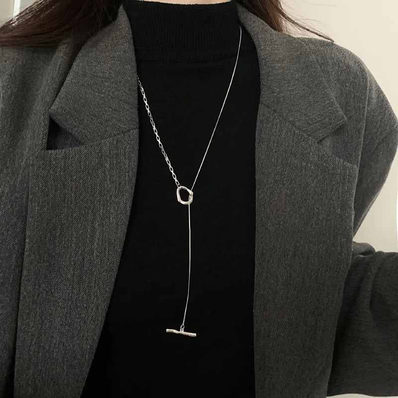 Lunivop Fashion Simple Silver Color Metal Geometric Necklace for Women Stainless Steel Long Chain Necklace Sweater Jewelry Gift