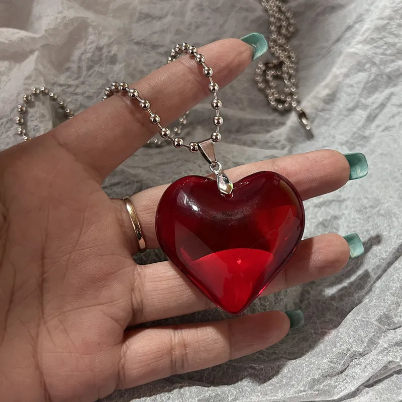 Lunivop Red Heart Pendant Necklace vintage 80s Aesthetic Love inspired choker New Fashion Romantic Heart Necklace For Women