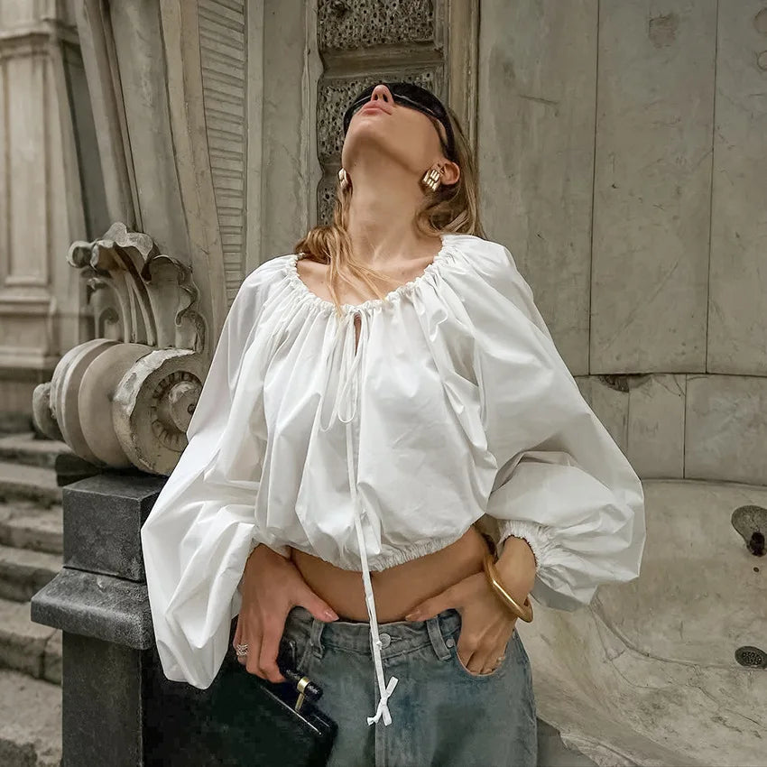 Lunivop  New Fashion Lantern Long Sleeves Blouses Woman Casual Loose Hollow Shirt Korean Popular Clothes Vintage Female Tops