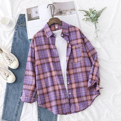 Lunivop  Elegant Women's Plaid Shirt New Ladies Large Size Casual Loose Lapel Long Sleeve Blouse&Tops Female Lapel Checked Clothing