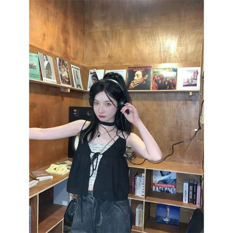 Lunivop  Sexy Halter Sleeveless Vest Two Piece Sets 2025 Summer New Slim Fit Black Tank Top+ Fashion Street Print Camisole Tops Women
