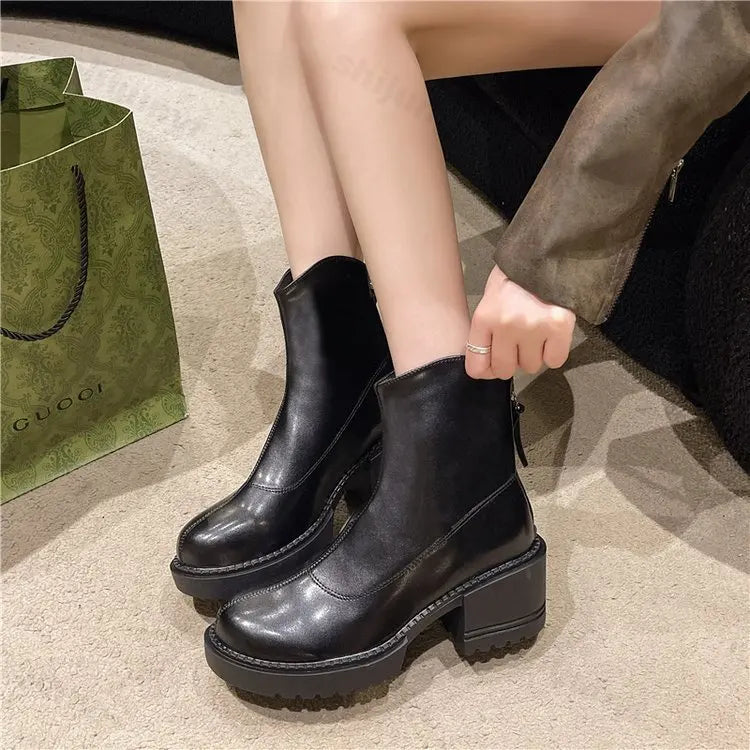 Lunivop New Ankle Boots Women Shoes Chunky Ankle Goth Mid Heels Winter Fashion Pointed Toe Boots Motorcycle Botas Zapatos De Mujer