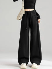 Lunivop Preppy Style Black Sweatpants Women Vintage High Waist Loose Straight Pant Korean Casual Fall Lace Up Wide Leg Trousers New