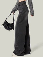 Lunivop  Woman Korean High Waist Jeans Lady Slim Fit Loose Denim Wide Leg Pants Girls Black Gray High Street Straight Leg Trousers