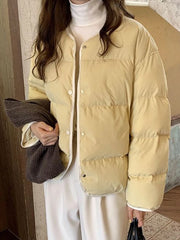 Lunivop Sweet O Neck Cute Parkas Women Long Sleeve Preppy Style Warm Cotton Coat Japan Casual Female Solid Thick Warm Retro Jacket