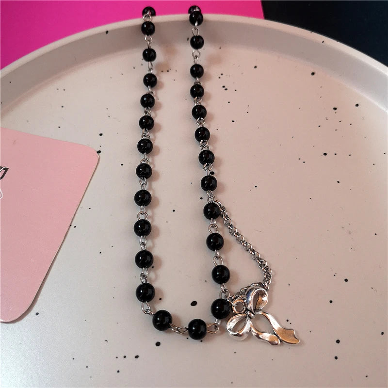 Lunivop Kpop Goth Y2K Heart Bowknot Cross Pendant Choker Clavicle Chain Necklace For Women 2000s EMO Harajuku Lolita Jewelry Accessories