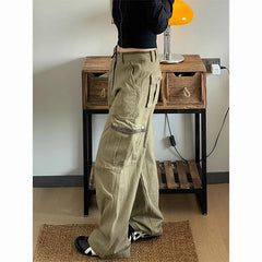 Lunivop  Vintage Streetwear Khaki Cargo Pants Women Y2K Popular Baggy Big Pocket Wide Leg Jeans Fashion All Match Outdoor Joggers Trouser