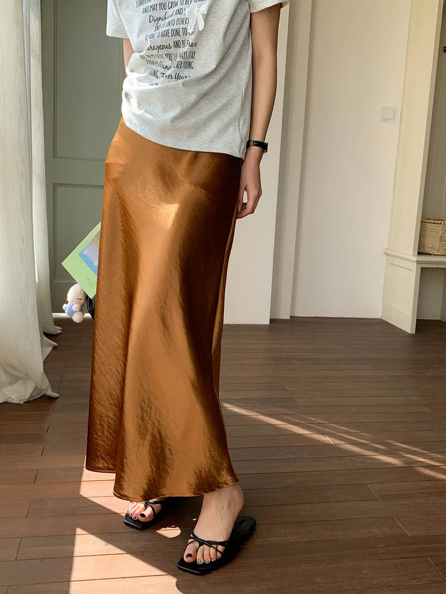 Lunivop   Water Wave Pleated Midi Skirt Women Summer High Waist Slim Mermaid Skirts Korean Style Fashion Long Skirt Female Clothes 2025