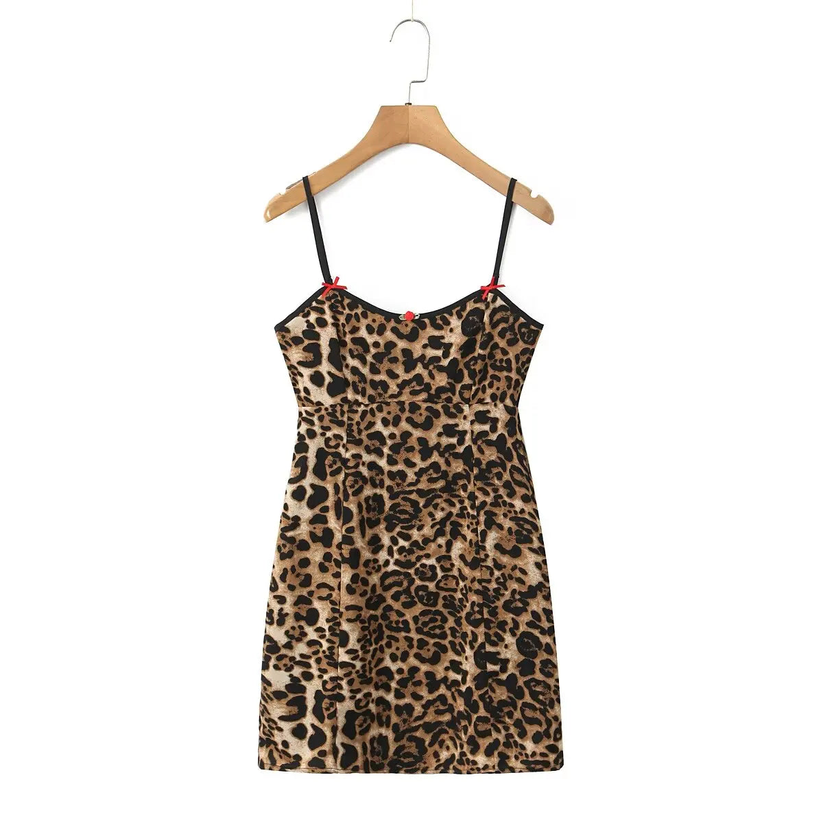 Lunivop  Sexy Bow V neck Brown Leopard Print Sling Dress Women Skinny Slim Waist Package Hips Backless Hem Mini Robe Femme Vestidos