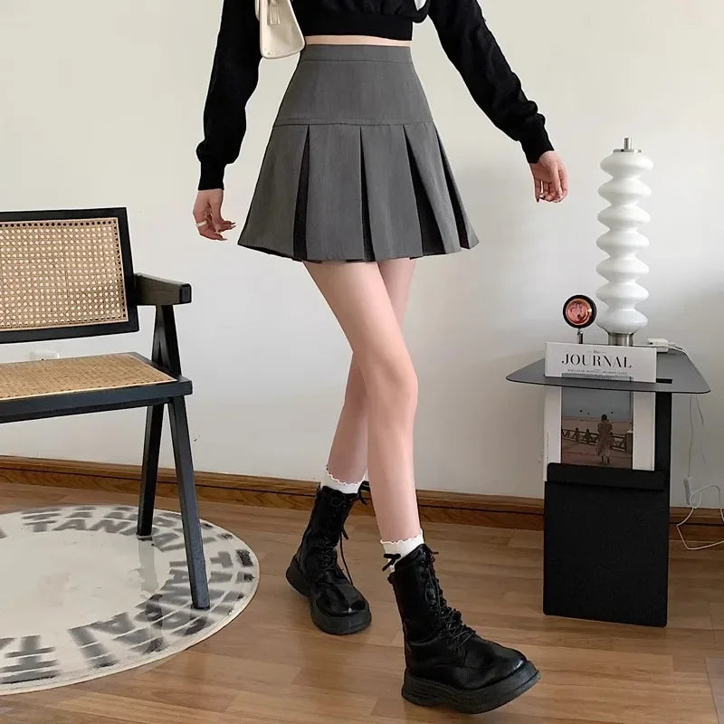 Lunivop Elegant High-waisted Pleated Skirt Autumn New Style Korean Women's Clothing Versatile Zipper-up Cropped A- skirt