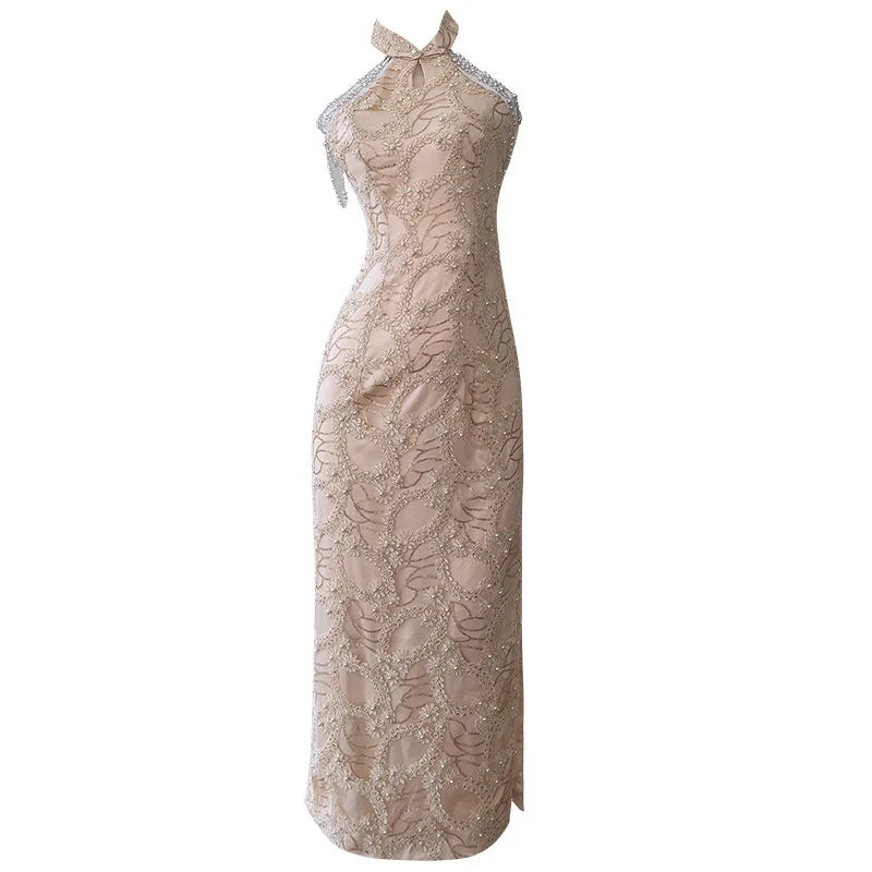 Lunivop  Fashion Pearl Embroidered Dress Women's Sleeveless Waist Retraction Dresses 2025 Summer New Tide