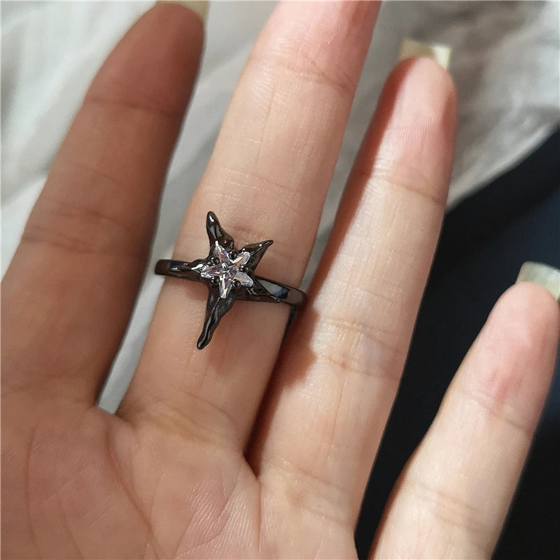 Lunivop Kpop Creative Y2K Gothic Irregular Crystal Star Bowknot Aesthetic Rings Women Grunge Punk Vintage Fashion Jewelry Accessories