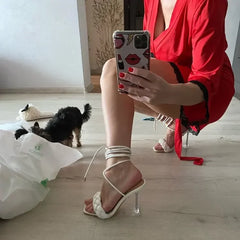 Lunivop  New Women's Two-Way Wear Woven High Heel Sandals Thin Heel Large Size 41-43 Slip-On Comfortable Breathable Summer Shoes