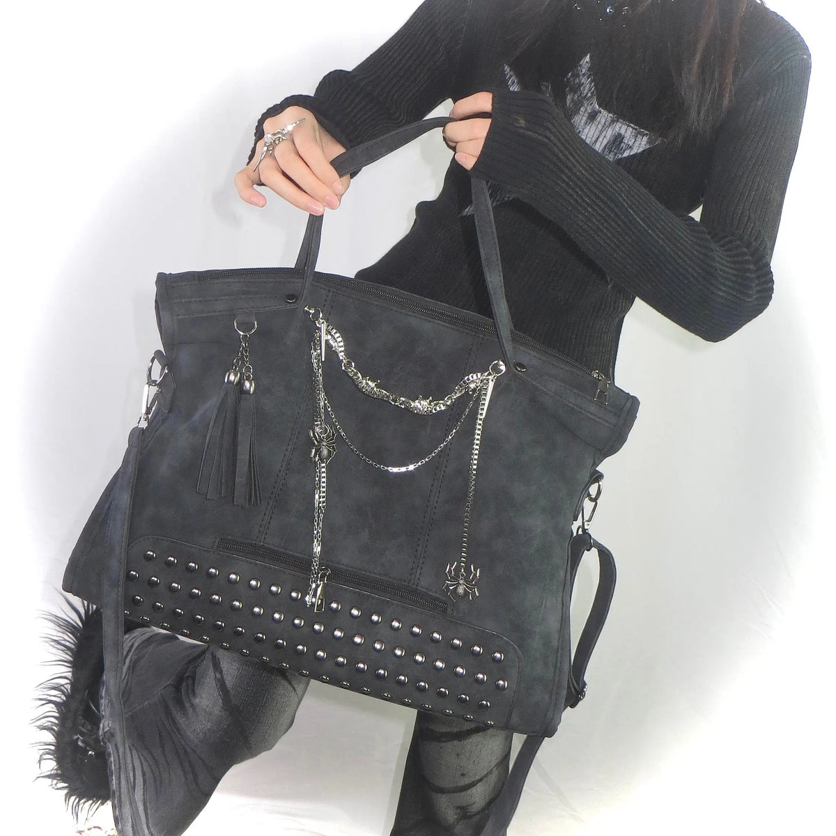 Lunivop Punk Rivet Grey Crossbody Bag Women Subculture Chain Large Capacity Tote Bag Handbag Ladies Retro Y2k Bags Сумка Женская