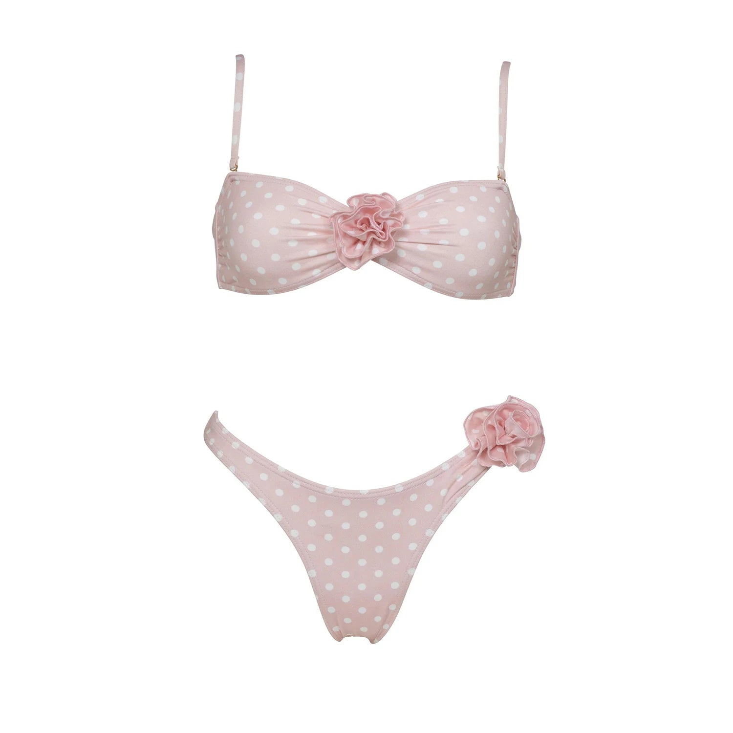 Lunivop   2Pcs Pink Dot Swimsuit Sexy Women Bikini Push Up Swimwear 2025 Bandeau Biquini Female Flower Bathing Suit Bodysuit Beach Outfit