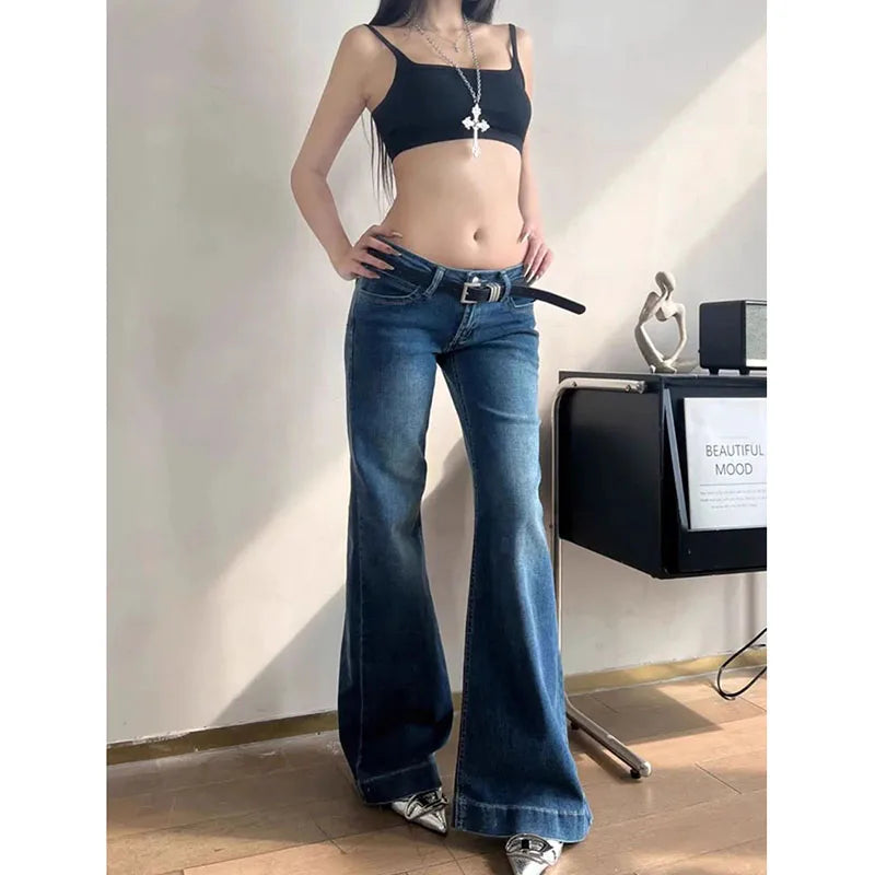 Lunivop Y2K Streetwear Low-Waisted Jeans Women Korean Fashion Slimming Denim Flares Pants Spring Summer Sexy Wide Leg Trousers