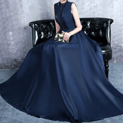 Lunivop  French Temperament O Neck Sleeveless Ceremonial Dress Mesh Spliced Diamond Appliques Strap Design Vestidos Satin High Waist Robe  formal dress