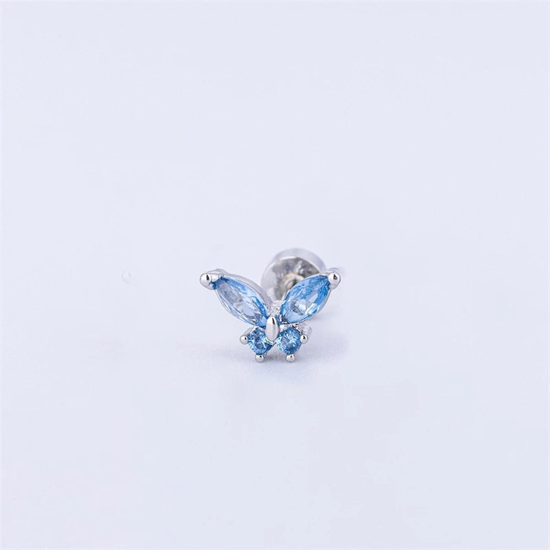 Lunivop Y2K Punk Style Blue Color Zircon 316L Stainless Steel Ear Bone Nail for Women Allergy Prevention Earrings Cochlear Nail Jewelry