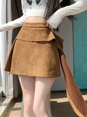 Lunivop Sexy Slim Faux Suede Skirt Women High Waist Streetwear Vintage Bow Mini Skirts Fall Winter Casual American A Line Skirt New