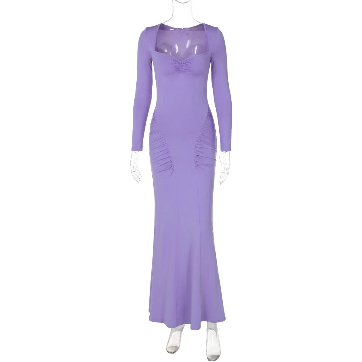 Lunivop Long Sleeve Square Collar Ruched Elegant Evening Party Ladies Dress Autumn Fashion Mermaid Wholesale Casual Clothes