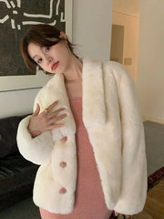 Lunivop Winter Sweet Faux Lamb Coat Women Elegant Long Sleeve Slim Retro Jacket Warm Soft Female Korean Single Breasted Vintage Top