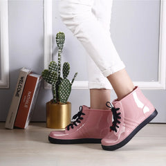 Lunivop  Fashionable Low-Top Women's Rain Boots Short Sock-Length Solid Color Lace-Up Waterproof Rubber Shoes Wholesale
