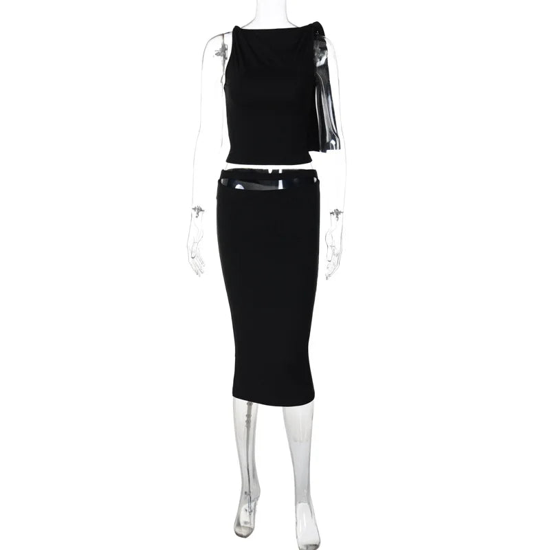Lunivop Knotted Asymmetrical Sleeveless Crop Top Long Skirt Women'S Sets Elegant Evening Summer Streetwear Prom Ladies Clothes