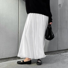 Lunivop White Satin Maxi Skirt for Women Elegant Fashion High Waist Slim Skirts Autumn Winter Casual Loose A-line Skirt with Lining 2024