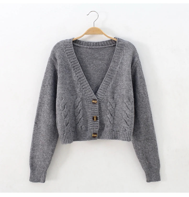 Lunivop Cable Knit Crop Sweater Cardigan Women V-neck Button Front Knitted Cardigan Jacket Fall Winter 2025 Casual Outfit