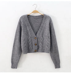 Lunivop Cable Knit Crop Sweater Cardigan Women V-neck Button Front Knitted Cardigan Jacket Fall Winter 2025 Casual Outfit
