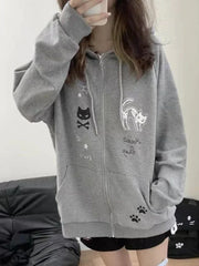 Lunivop Kawaii Sweet Gothic Hoodies Women Japanese Style Y2k Harajuku Cute Cartoon Print Zipper Hooded Loose Sweatshirt New