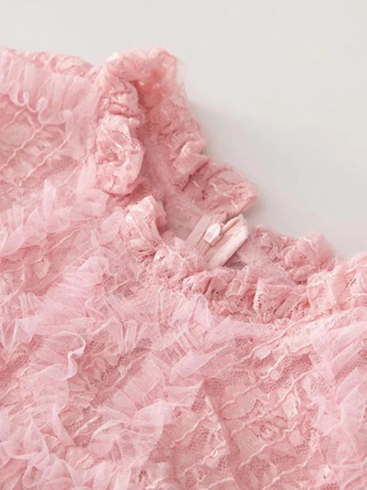 Lunivop Solid Sequin Embroidery Ruffled Dresses For Women Round Neck High Waist Short Sleeve Elegant Dress Female Spring New