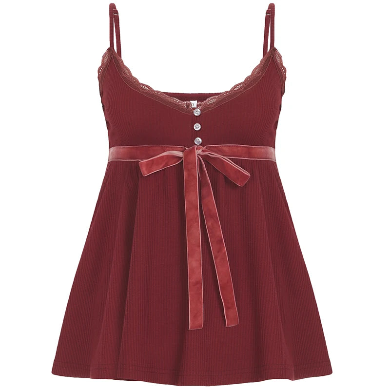 Lunivop  Cute Coquette Bandage Bow Tees Women Summer Casual Fashion Loose A-line Camis Vintage y2k Crop Top Retro Aesthetic Vest
