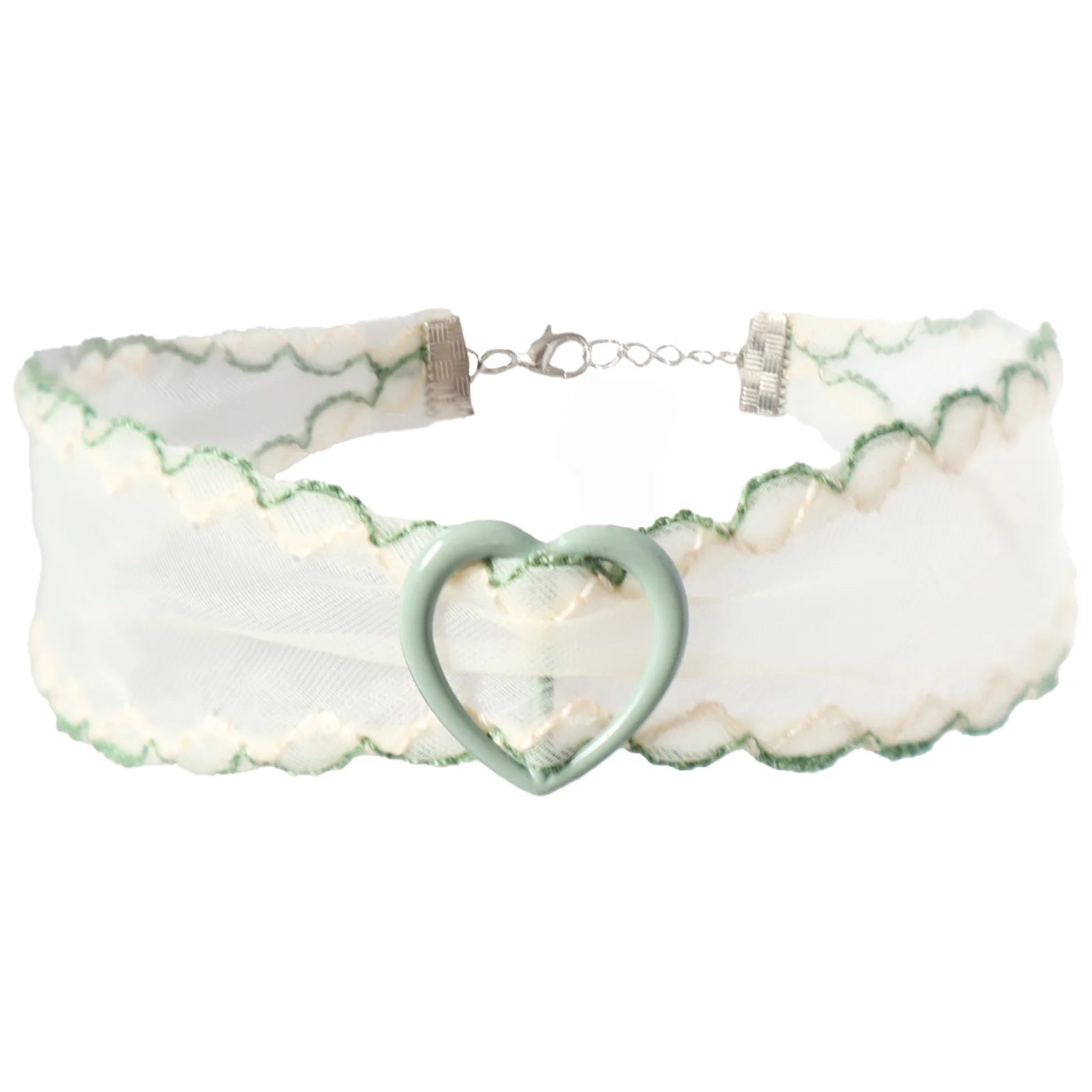 Lunivop New Korea Fashion Cute Green Color Heart Lace Bowknot Choker Necklace For Y2K Lovely Girl Women Charm Wedding Birthday Jewelry