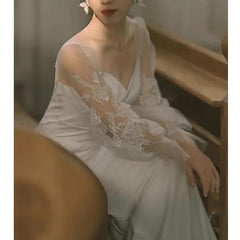 Lunivop  Korean Mori Light Wedding Dress White Simple Fishtail Waist Sexy Small Trailing Satin Evening Dress Formal Women Elegant