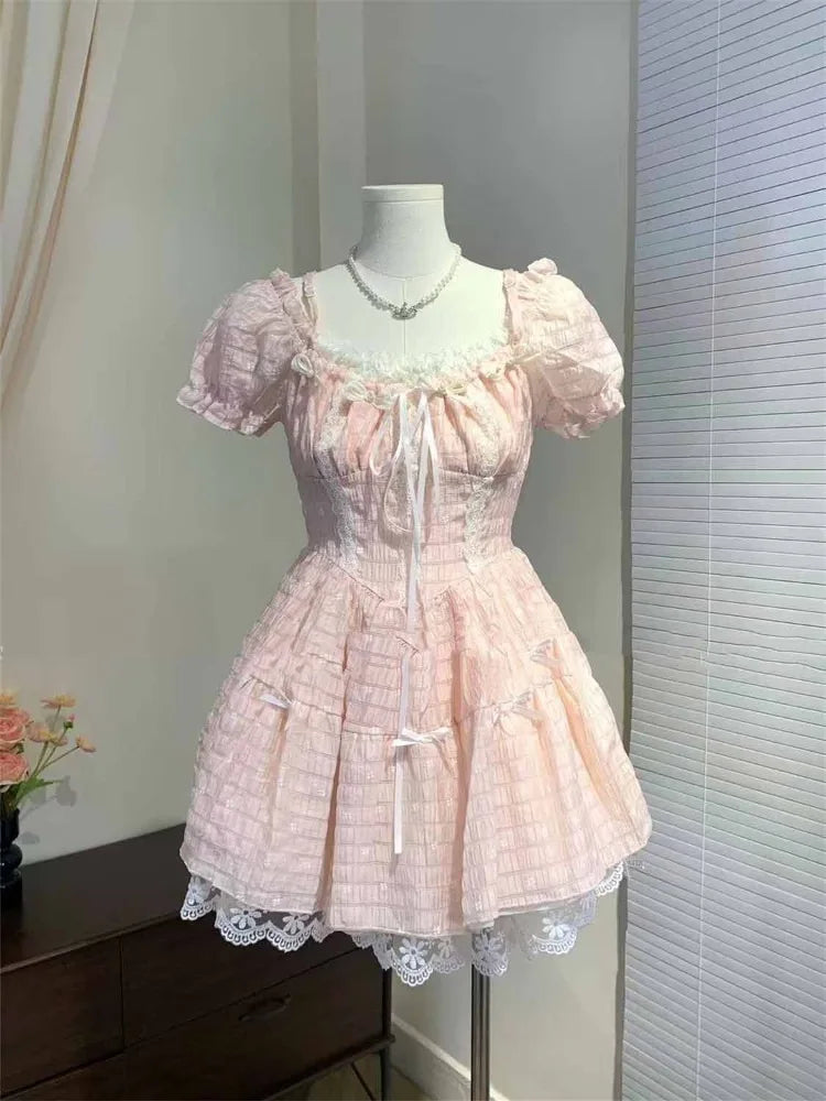 Lunivop  Summer Elegant Sweet Bow Camisole Dresses New Slim Waist Dres for Women Y2k Grunge Puff Sleeve Vestido Feminino