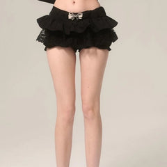 Lunivop  Y2k Aesthetic Lace Patchwork Mini Skirts Summer Streetwear Grunge Bow Fairy Faldas Women Sweet Cute Ruffled High Waist Skirt