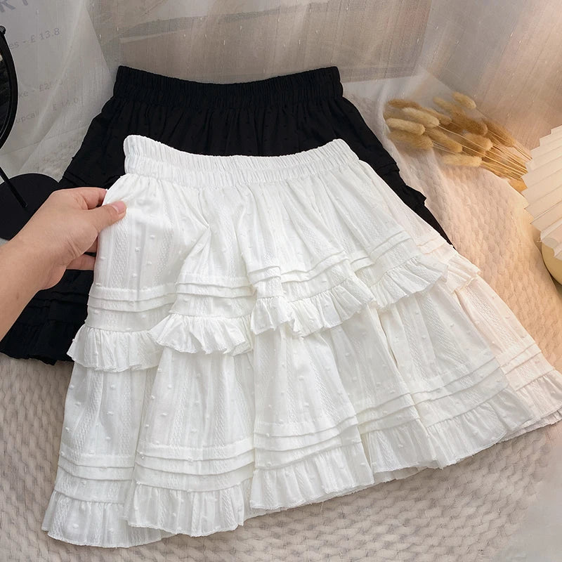 Lunivop Fashion Sweet Skirts Solid Color High Waist Ruffles Casual Loose All Match Skirt Preppy Style Summer Design 2024 Women Clothing