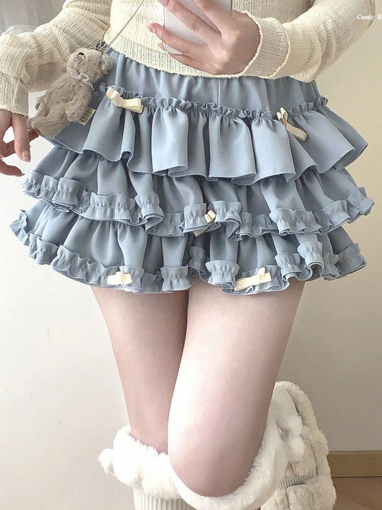 Lunivop Sweet Bow Kawaii Skirts Women High Waist Japan Mini Cake Skirt Fashion Preppy Style Design Elegant Female Ball Gown Skirts