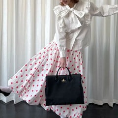 Lunivop Vintage Sweet Long Skirt Women Elegant Red Polka Dot Maxi Skirts Japanese Style Harajuku High Waist Loose Ruffle Skirts