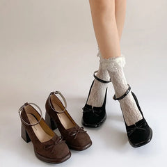 Lunivop  Black square head thick heel high heels women's summer new versatile skirt Mary Jane single shoes