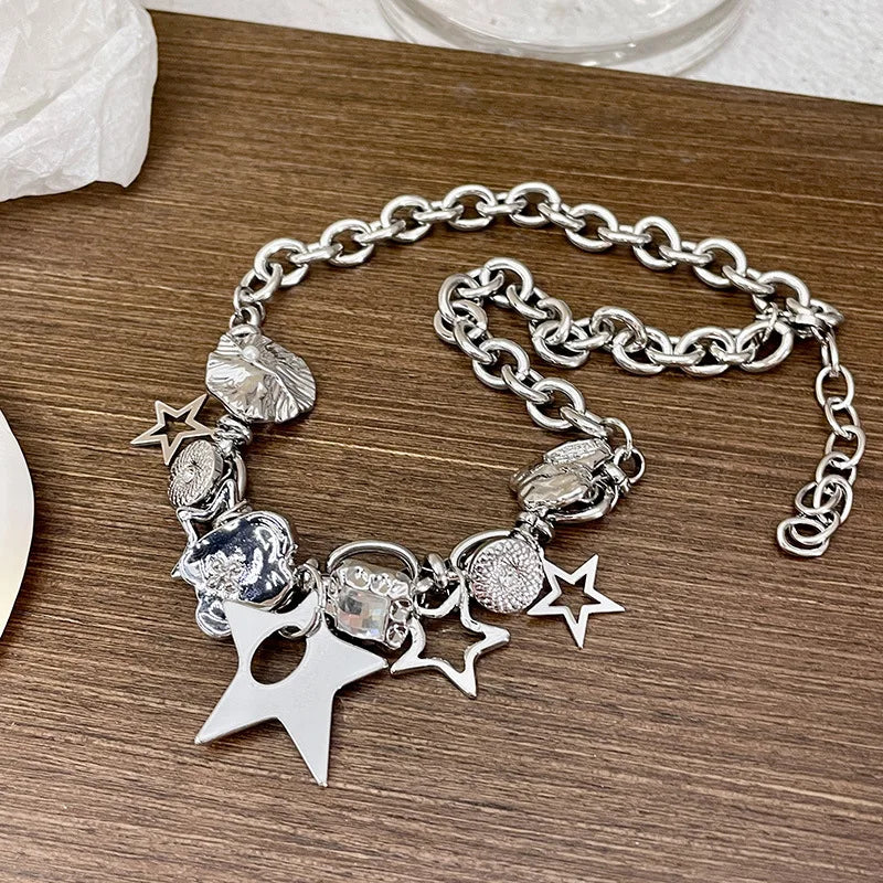 Lunivop Fashion Jewelry Statement Necklace Ladies Personality Star Necklace Gothic Alloy Pentagram Short Necklace Women