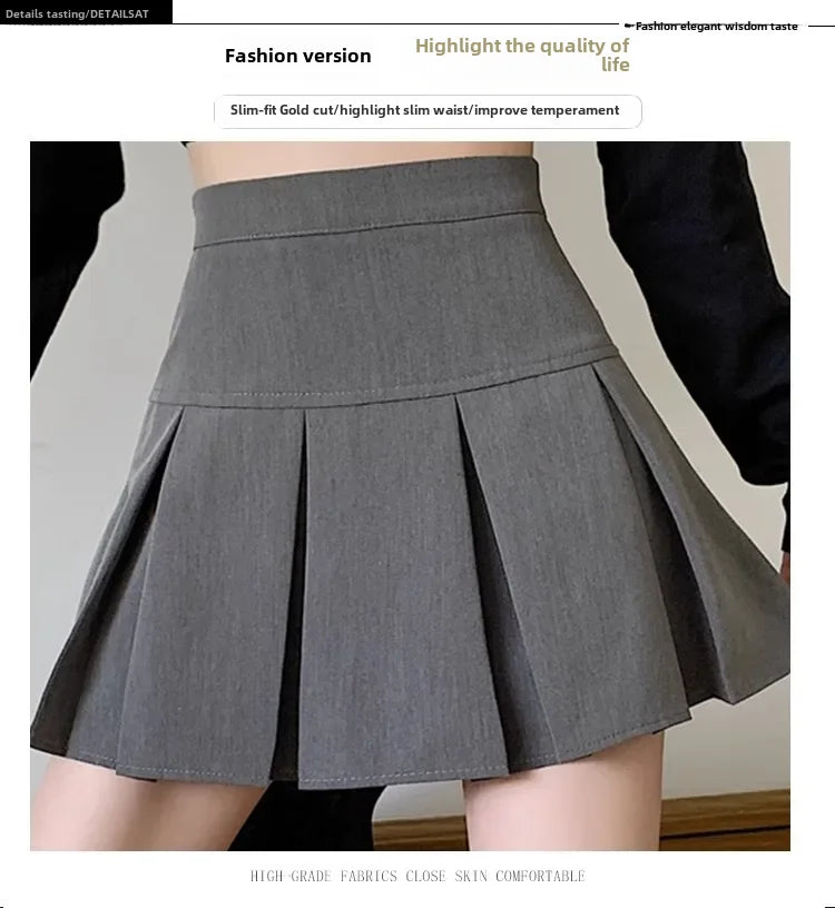 Lunivop Elegant High-waisted Pleated Skirt Autumn New Style Korean Women's Clothing Versatile Zipper-up Cropped A- skirt