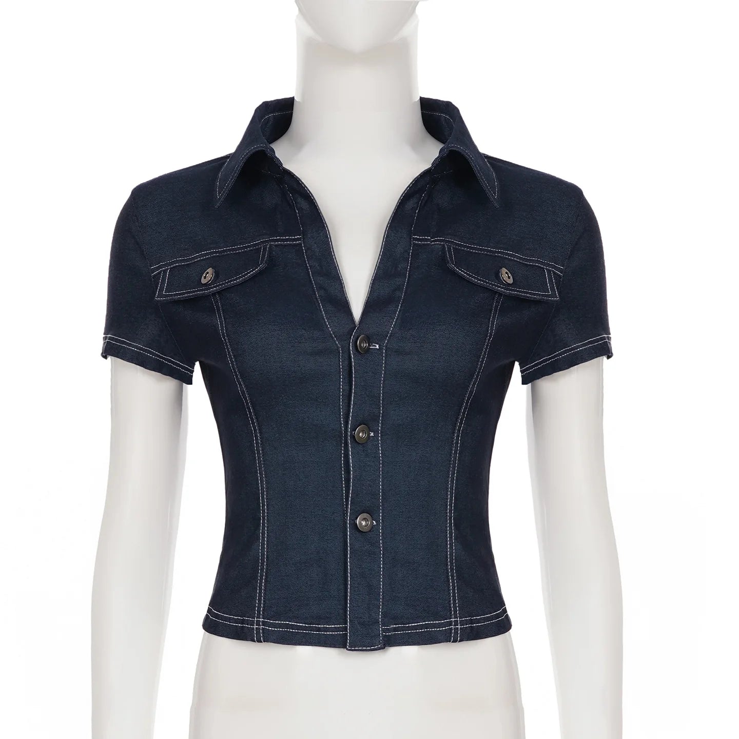 Lunivop Retro High Waisted Tops Fashion Womens Sexy Lapel Single Breasted Cardigan Denim Tops Hot Girls Y2k Party T-Shirt Womens