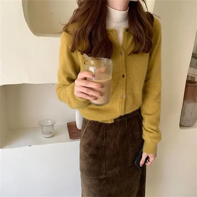 Lunivop Knitted Sweater Cardigan Loose-fit Warm Jacket Inner Wear Outer Korean Style Stylish Women's Top Core-spun Yarn